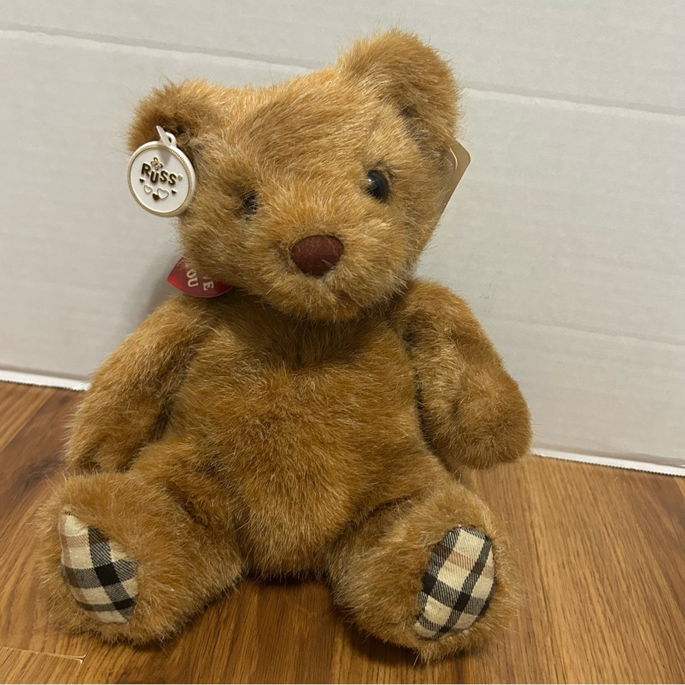 Russ Plaid Led Bear Plush Kensington Brown Stuffed Animal Teddy Slouchy 10 inch